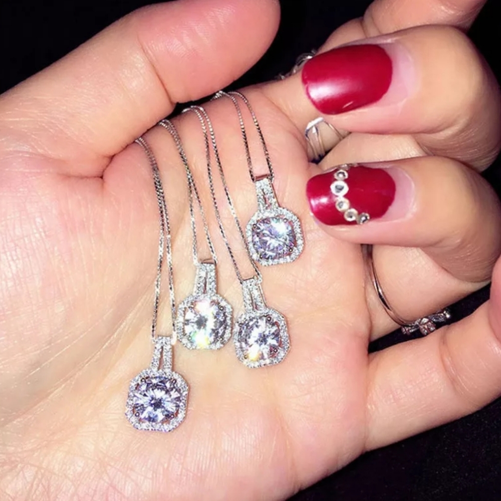 Sparkling Silvertone CZ Rhinestone Necklace - Picture 3 of 6